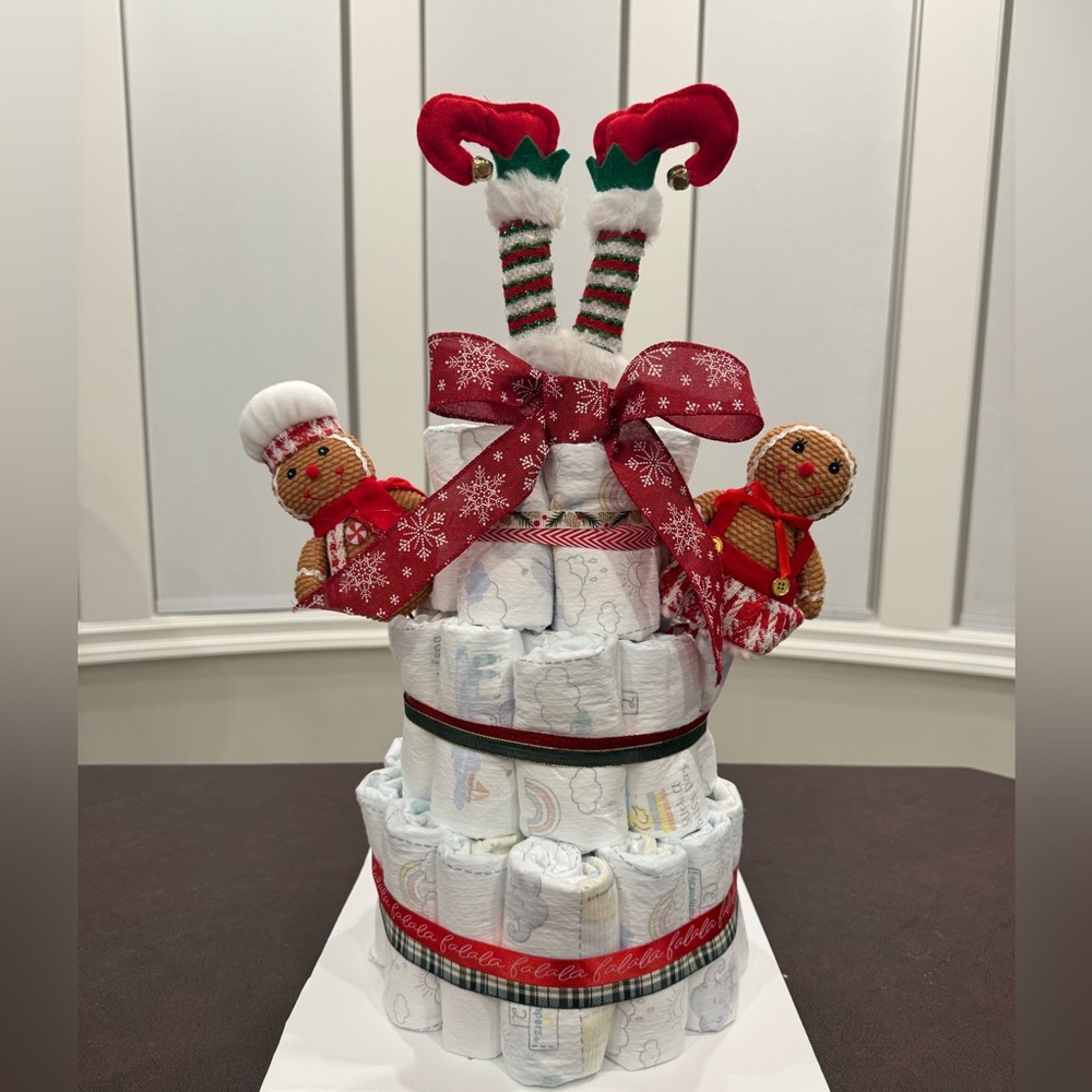 Festive Diaper Cake with Holiday Decorations